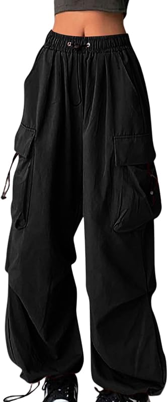 Womens Cargo Pants High Waist Baggy Casual Solid Parachute Trousers Wide Leg Pants Y2k Fashion Streetwear for Summer