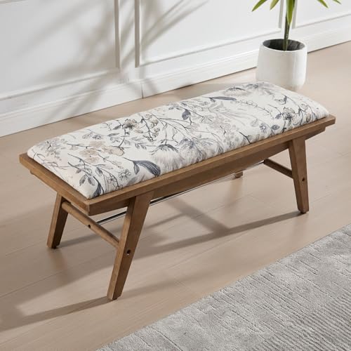 chairus Banco Largo de Madera Bancos de Entrada Estilo Retro, Banqueta para Zapatos Acolchada Banco para Pies de Cama Estilo Rústico para Salón/Dormitorio, Estampado Floral
