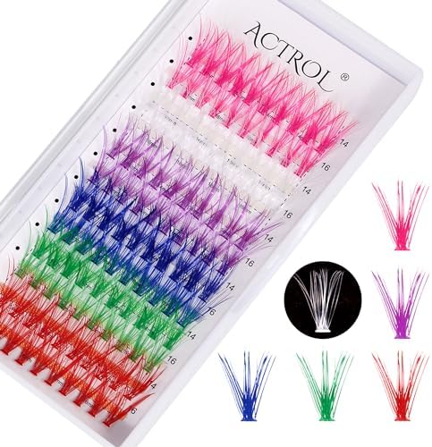 Colored Cluster Lash Extensions 120Pcs 30D 14mm 16mm Mixed Rainbow Colorful Individual Eyelash Salon Party White Purple Pink Cluster Eyelash