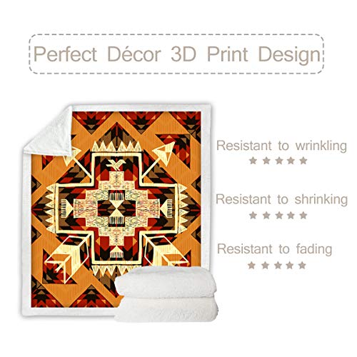 Sleepwish Tribal Blanket Orange Native Throw Blanket - Aztec Throw Blankets For Couch Bed - Southwestern Blanket Fleece Throws - Warm Soft Rustic Throws And Blankets (50" X 60") #TOP3