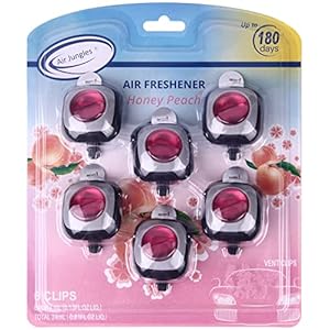 Air Jungles Honey Peach Scent Car Air Freshener Clip, 6 Vent Clips, 4ml Each, Long Lasting, Up to 180 Days Car Refresher Odor Eliminator