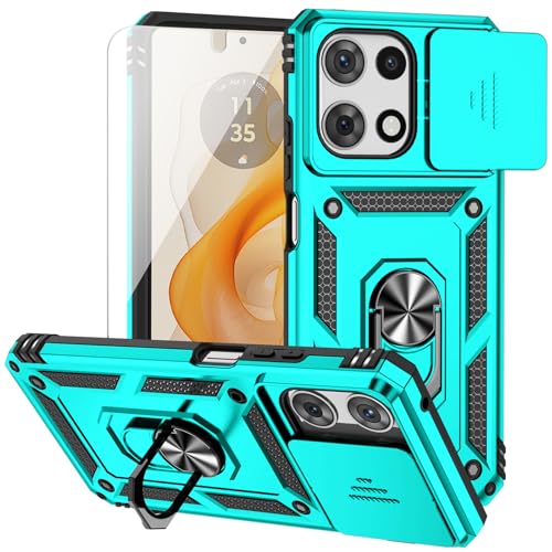for Moto G 2026 / Moto G 2025 Case, Moto G Play 2026 Case with Camera Lens Cover HD Screen Protector, Dual Layer Military-Grade Drop Tested Magnetic Ring Holder Kickstand Protective Phone Case (Mint)
