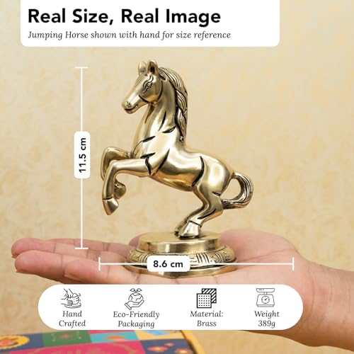 Image of Ekhasa 100% Pure Brass Running Horse Showpiece with Gift Box | Pital Murti Animal Figurine for Home Decor Living Room Office Table | Vastu Good Luck Housewarming Grah Pravesh Wedding Gift