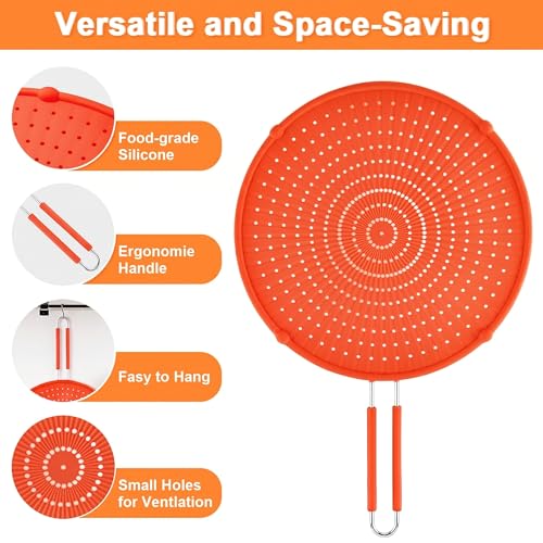 Image of Splatter Screen for Frying Pan, Grease Splatter Guard, Heat-Resistant Splatter Guards for Frying, Silicone Splatter Guard for Everyday Cooking, Dishwasher Safe, Red (16inx12inx0.5in)