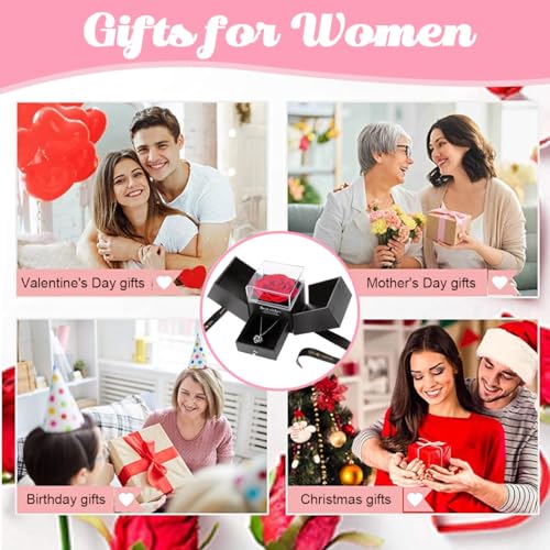 Image of HASTHIP Valentine Gift for Girlfriend, Wife, Women Artificial Preserved Rose with Heart Necklace with I Love You In 100 Languages Romantic Anniversary Birthday Gifts for Women Mom Girlfriend - Black