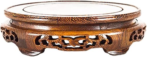 GOLDY&WENDY Jarrón redondo de madera con base de pollo, base de madera, estatua de Buda para pecera, soporte de exhibición de piedra, pedestal