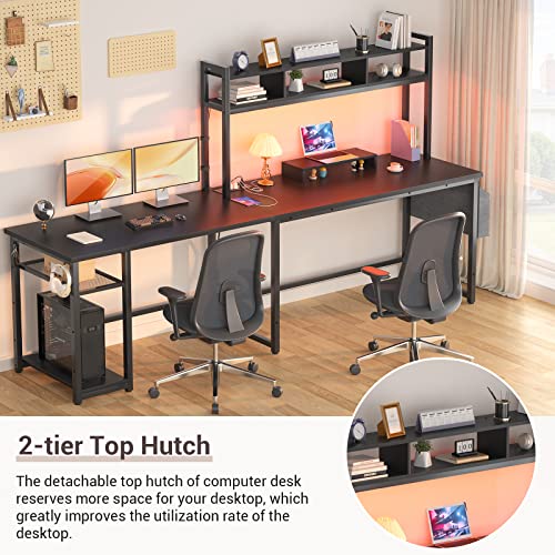 Aheaplus L Shaped Desk With Power Outlet & Led Strip, Reversible L-Shaped Corner Computer Desks Gaming Desk With Storage Shelf & Monitor Stand, Modern 2 Person Home Office Desk, Writing Desk, Black #TOP4