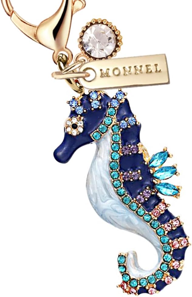 MC424 Little Crystal Seahorse Lobster Clasp Charm for Women with Velvet Bag (Blue,1 Piece) - Image 2