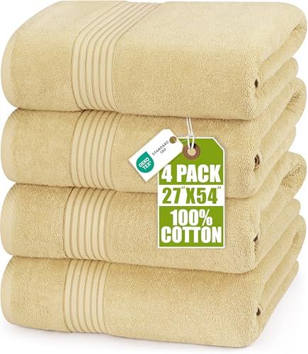 Image of Utopia Towels Luxurious Bath Towels Set, 27 x 54 Inches 100% Ring Spun Cotton, 4 Pack Beige