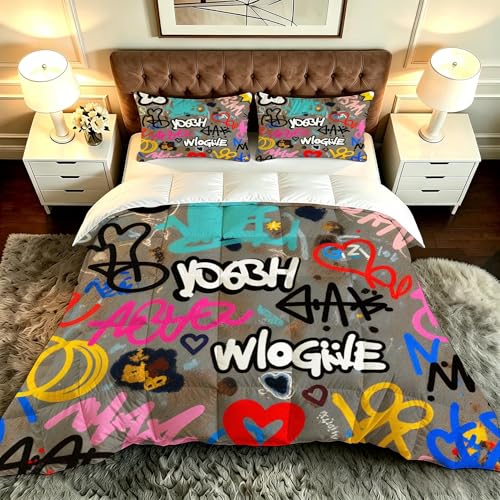 ZZXHG Edredón Estampado 3D Suave y Transpirable | A Color Graffiti Estampados, Nórdico Lavable para Todas Las Estaciones, Incluye 2 Fundas de Almohada 50x75 cm, para Cama Individual_A20354