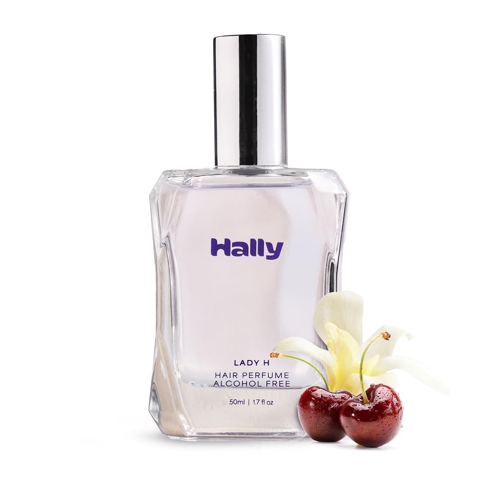 Hally Lady H Hair & Body Perfume – Alcohol Free, Non Toxic Cherry, Vanilla & Jasmine Fragrance – Long Lasting Fragrance Mist – Shine-Enhancing & Hydrating Spray in Elegant Glass Bottle – 50ml