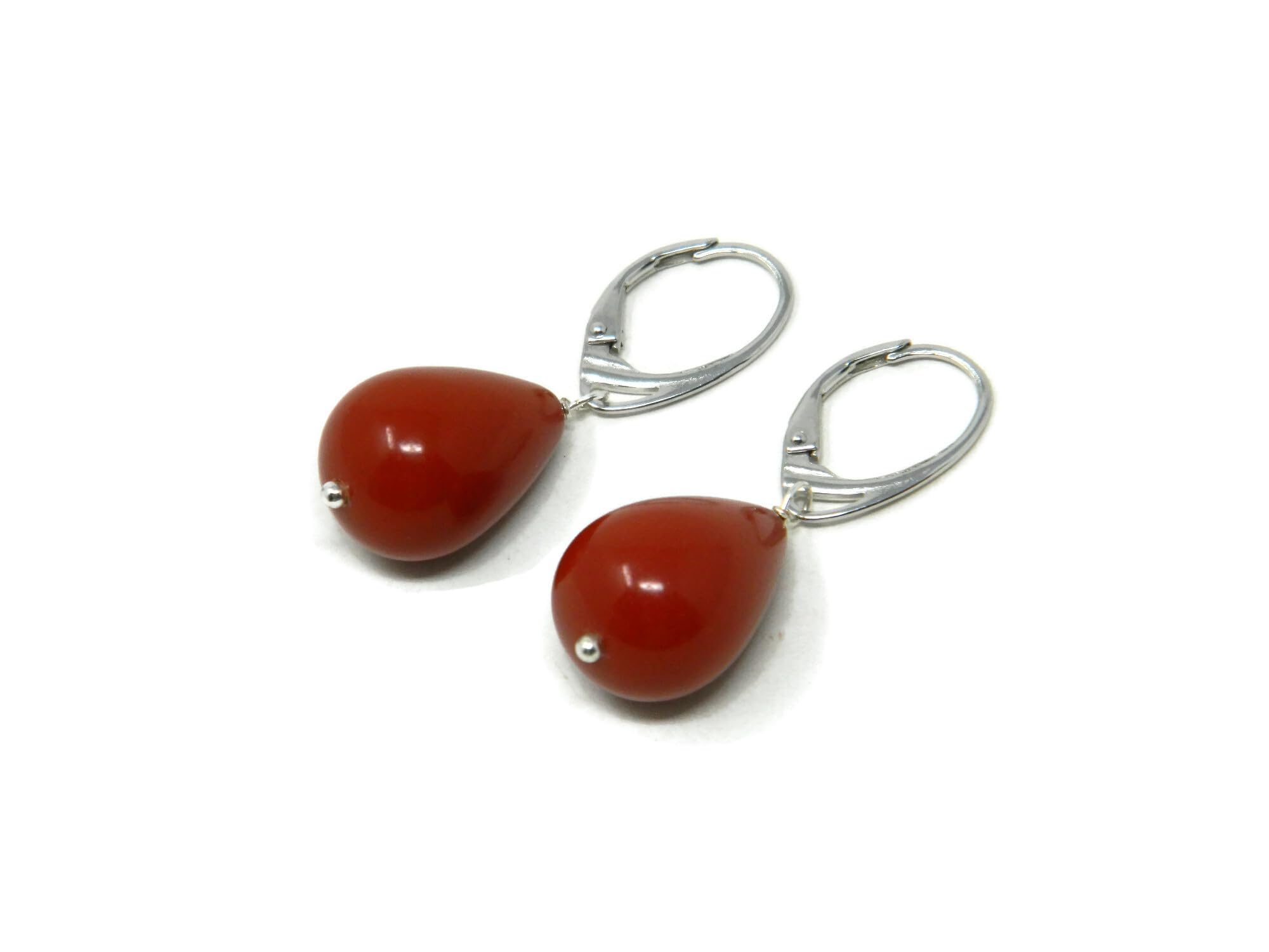 DodiGioielli Orecchini Pendenti Donna con Gocce Corte in Pasta di Corallo Rosso Sardegna - Monachella in Argento 925 - Lunghezza 4 cm - Artigianali Made in Italy