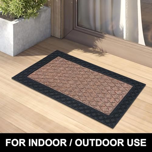 Image of Luxe Home Door Mats for Home Natural Coir mat Solid Beige Rectangular, Waterproof, Low Profile All-Purpose Entrance Rug with Anti-Slip Rubber Backing for Indoor and Outdoor Use (45cm x 75cm, Pc 1)