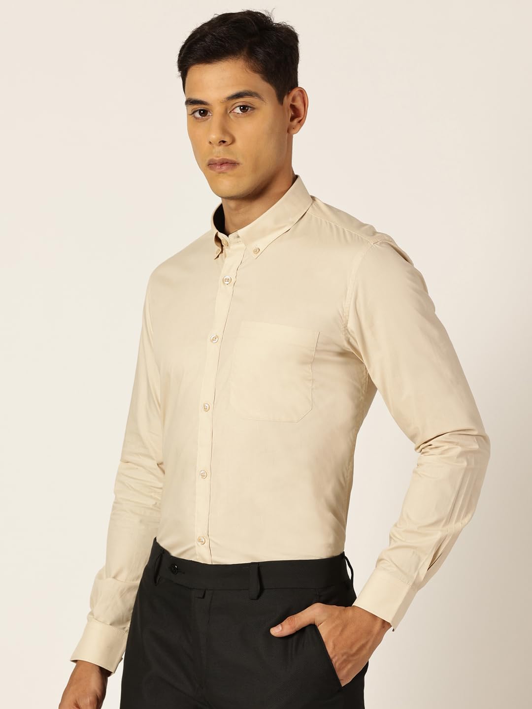 Thomas Scott Camicia formale da uomo in 100% cotone con colletto abbottonato e maniche lunghe