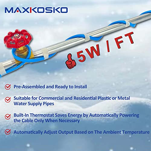 Maxkosko 9Ft. 120V Heat Tape For Water Pipes, Self-Regulating Water Pipe Heat Cable For Metal And Plastic Water Pipes. #TOP1