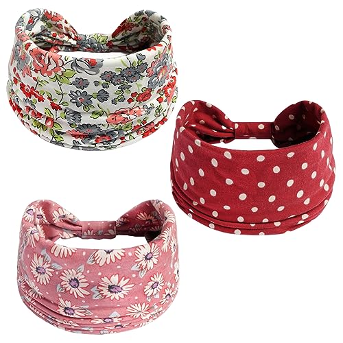 scicent Haarband 3 Stück Stirnbänder Damen Frauen Haarreifen Breite Boho Knot Yoga Sport Haarbänder Elastische Haarschmuck Mehrfarbig Weiche Turbane - 13534