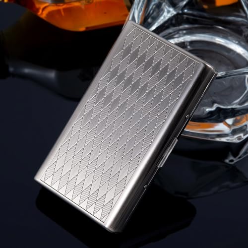 Retro Metal lozenge space pattern case,14 Capacity,Metal Plated antique silver,Double-Sided,Bank Card case, Cash Box(100mm King Size) (antique silver)4