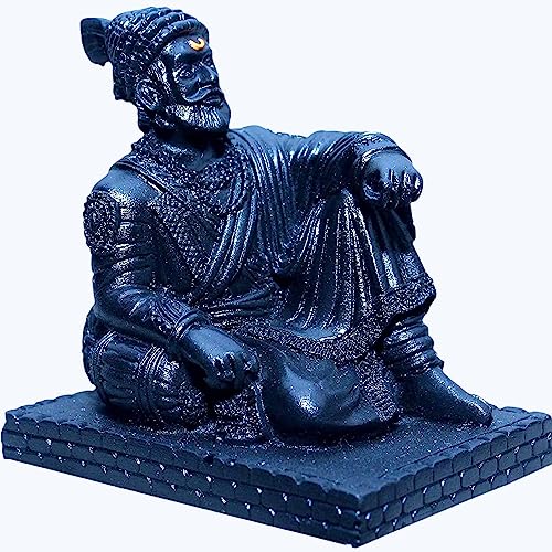 Image of S2S Fiber Chatrapati Shivaji Maharaj Idol Murti Statue for Home Office Decor Gift Item Collectible Handicraft Art | 9x6x10 CM | Black