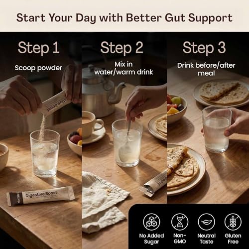 Image of Vamnaya Digestive Boost | Gut Reset & Gut Health Powder | Howaru Patented Probiotic (2B CFU) + Sunfiber Prebiotic | Bloating, Gas & Acidity Relief | Ajwain & Jeera | No Sugar | 60 Sachets