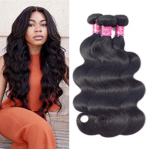 ULOVE HAIR Brazilian Virgin Hair Body Wave 3 Bundles Remy Human Hair 100% Unprocessed Hair Extensions Natural Color (16 18 20Inch)