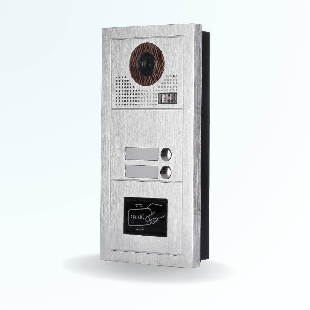 Portier interphone vidéo Modern 2 Fils - 2 Appartements - 2 écrans Noirs - avec Lecteur de Badge