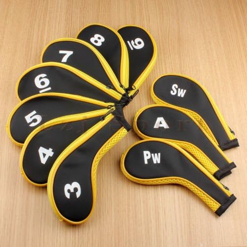 Yellow Golf Iron Covers Headcovers Zipper For Callaway Taylormade Mizuno 10PCS