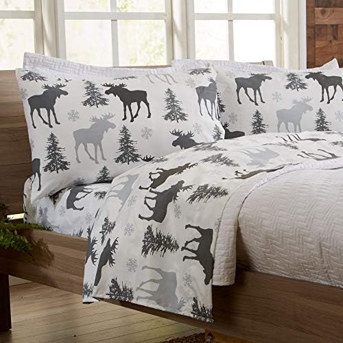 Great Bay Home 3-Piece Lodge Printed Ultra-Soft Microfiber Sheet Set. Beautiful Patterns Drawn from Nature, Comfortable, All-Season Bed Sheets. (Twin, Moose)