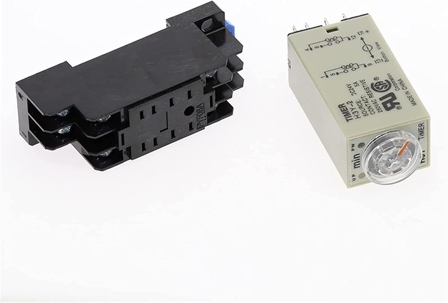 Relay Power-on Delay Rotary Knob DPDT 1S/5S/10S/30S/60S/3M/5M/10M/30M Timer Timing Time AC 220V H3Y-2 with Base Socket
