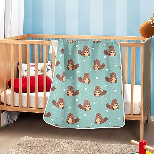 Image of Swaddle Blanket for Green Beaver with Heart Baby Receiving Blanket Muslin Baby Swaddles Soft Cotton Breathable Nursery Blankets for Unisex Boys and Girls 30x40 Inch