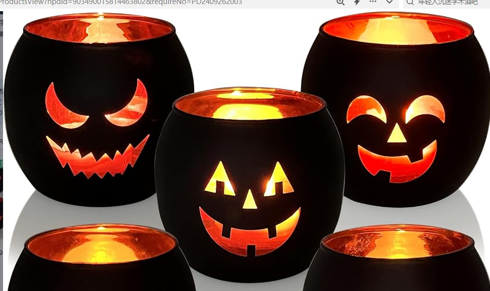 Portavelas de té para otoño, decoración de calabaza, color negro, cristal con grabado, portavelas de Halloween, decoración de Halloween, calabaza para decoración de mesa, decoración de chimenea
