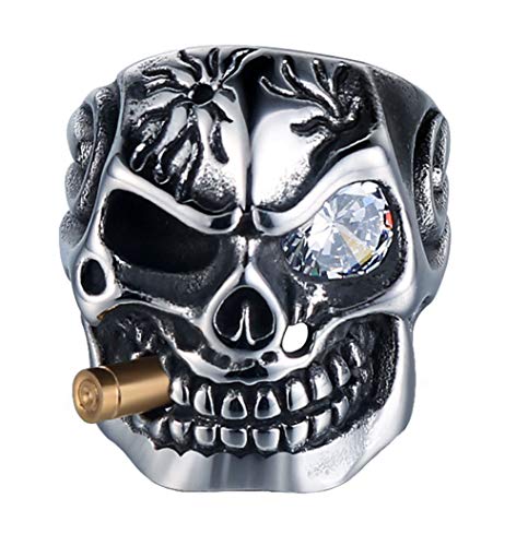 PAURO Mens Stainless Steel Domineering Cubic Zirconia Inlay Skull Skeleton Rings Gothic Biker Devil Jewelry2