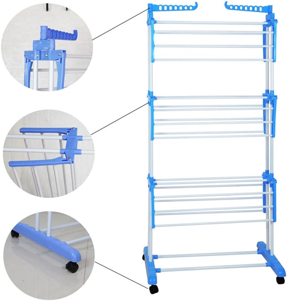 Foldable Clothes Drying Rack Three-Layer Storage Clothing Organizer Cloth Hanger for Indoor Outdoor Balcony(E)