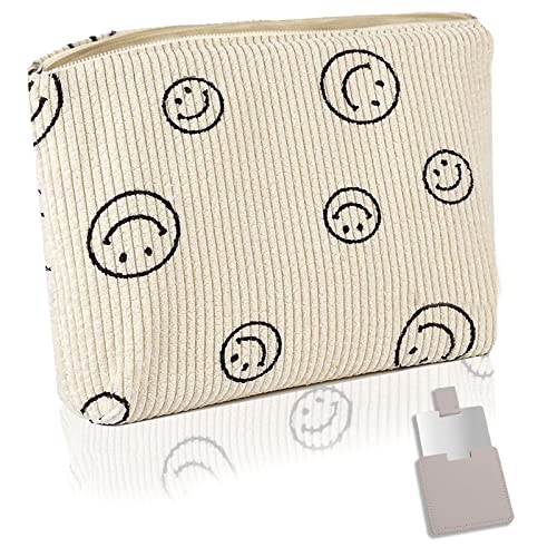 Neceser Neceser Portátil Smiley Pattern Cosmetic Bag and 1 Pieces Makeup Mirror Ladies Make Up Bag Multifunctional Cosmetic Bag Wash Bag Neceser de Viaje para señoras Cosmetic Travel Bag Cover