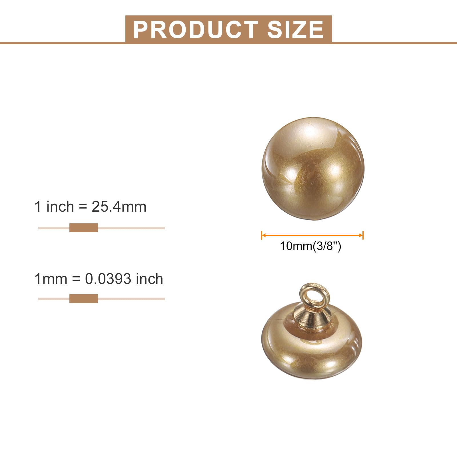 10 Bottoni Marroni Con Perla Finta 10mm In Lega E Plastica - Per Cucito, Abiti Da Sposa E DIY - 5