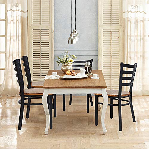 Karmas Product Fully Assembled Stackable Metal Dining Chairs With Solid Wooden Seat, Kitchen Restaurant Bistro Cafe Side Chairs,Set Of 2,Black #TOP6
