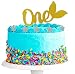 ZOIN Baby 1st First Birthday Cake Toppers Handmade Double Sided Glitter Mermaid ONE and Little Stars Party Decorations Supplies - 13pcs (Gold Silver)