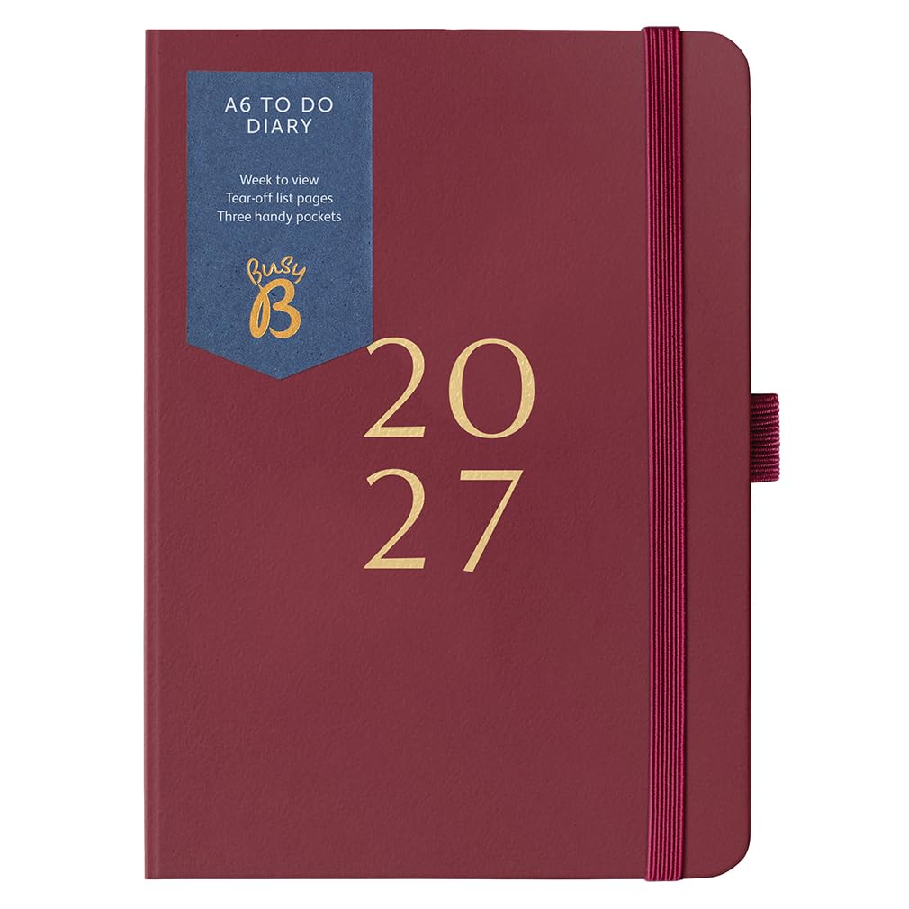 Busy B 2027 A6 Weekly Planner Diary - Burgundy - 3 Pockets & Year Planner