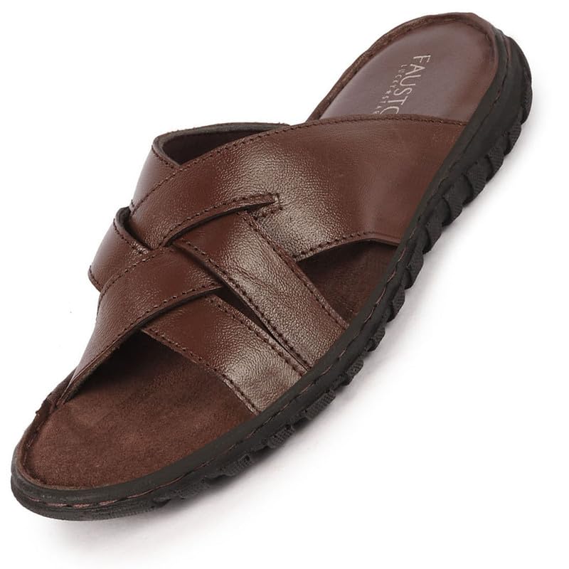 FAUSTO FST KI-506 BROWN-42 Mens Brown Genuine Leather Multi Cross Strap Open Toe Suede Leather Insole Slippers (8 UK) (B0CKRKFGVZ) Amazon Price History, Amazon Price Tracker