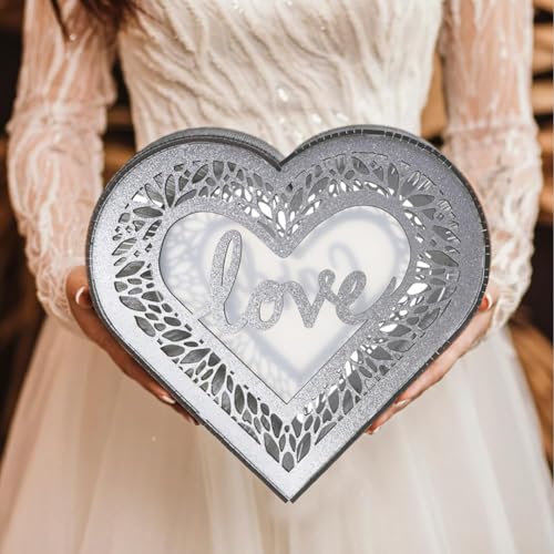 Garvee Boîte à cartes de mariage en bois en forme de cœur avec serrure et guirlande lumineuse – Coffret pour enveloppes, cadeaux ou argent – Pour...