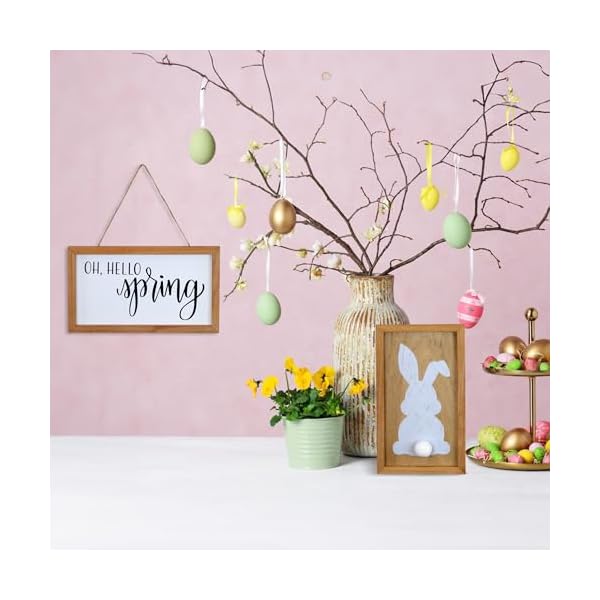 Auldhome design spring wood signs set of 2 farmhouse decor easter and spring door hanger seasonal plaques 10 x 6 inches  urban country home decor