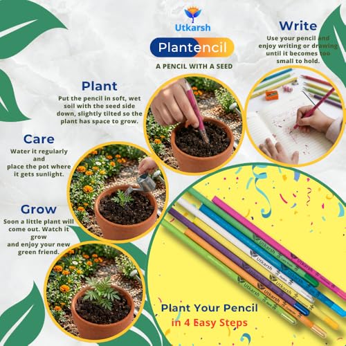 Image of UTKARSH Plantable Seed Pencils - Pack of 25 | Eco Friendly Pencils Made from Recycled Paper | Unique Return Gift for Kids, Birthday Parties & Corporate Events