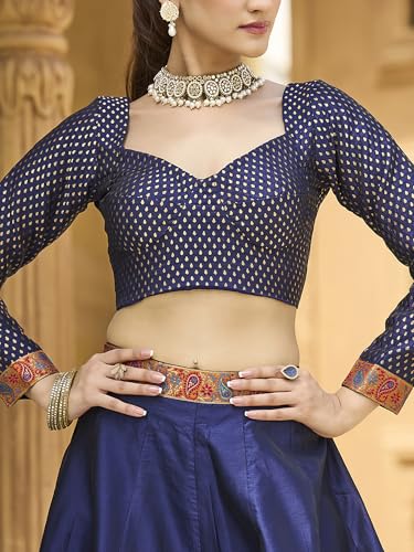 Image of PURVAJA Women's Jacquard Semi-Stitched Lehenga choli