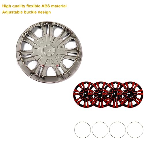 Image of Red Hubcap Wheel Cover Replacement Kit 15 inch Hub Caps Wheel Rim Cover Car Exterior Accessories Pack of 4, 15 Inches