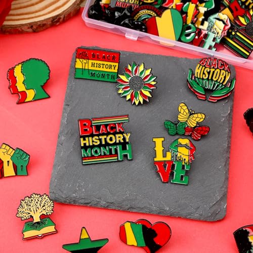 Image of SANNIX 60Pcs Black History Month Pins, Black History Lapel Pins Assorted Enamel African American Badge Pins Black History Month Decorations Buttons for Backpacks Clothes, 30 Styles