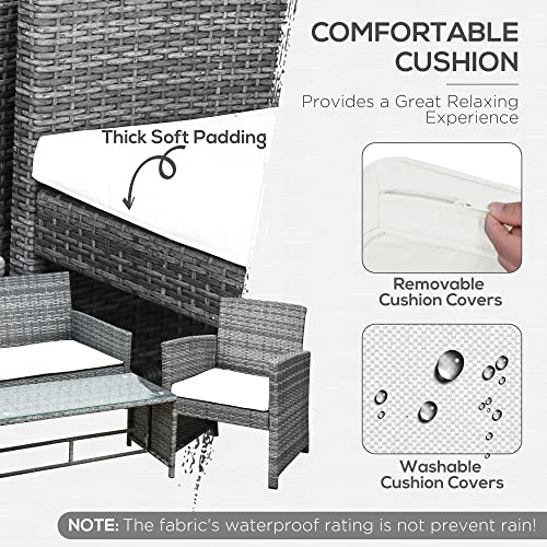 Outsunny 4-Piece Wicker Outdoor Rattan Furniture Set With Loveseat, 2 Chairs, & Coffee Table With Uv Fighting Material Grey #TOP4
