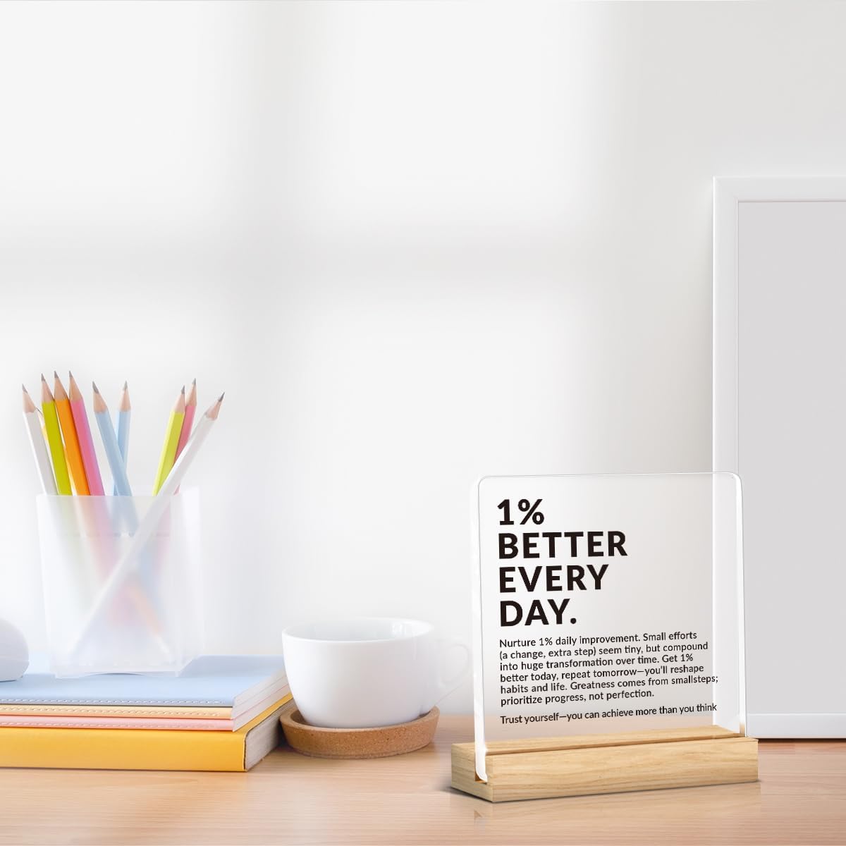 HKDGVRTB Motivational Office Home Desk Decor 1% Better Every Day Clear Acrylic Desk Decorative Sign, Inspirational Gifts for Coworker Employee Friend (4 x 4 Inch) image 5