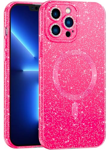 CUZMIGO for iPhone 14 Pro Case Glitter Magnetic Compatible with Magsafe, Shiny Bling Sparkle Phone Cases for Women Girls, Slim Fit Soft TPU Shockproof Cover with Camera Protection, Hot Pink