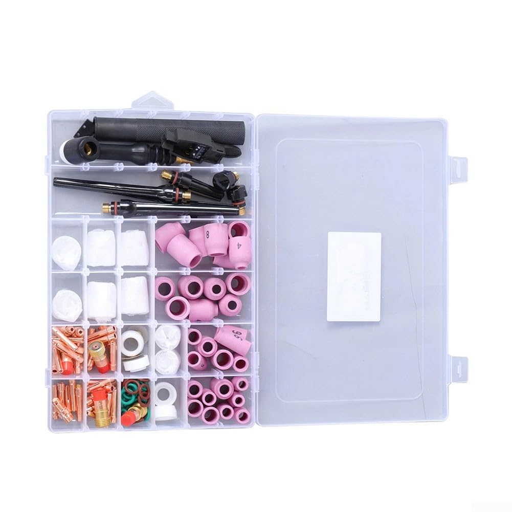 Kit di saldatura TIG, 123 pezzi, set di ugelli in allumina per torce a lente a gas tozze, accessori compatibili con modelli di torcia di saldatura WP-17, WP-18, WP-26