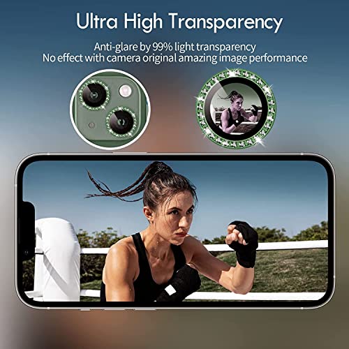 Image of inchCamera Lens Protector Ring Compatible with iPhone 13 / iPhone 13 Mini, Luxury Diamond Design Camera Lens Protection Cover, Anti-Scratch, Anti-Fingerprint, Durable Metal Ring Guard for Stylish Lens Protection inchGreen