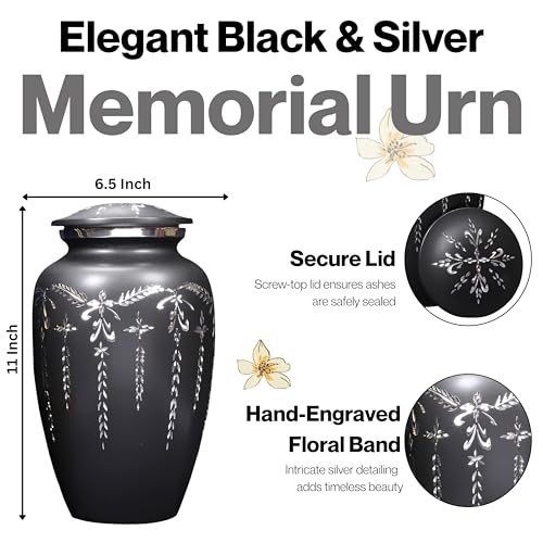 Image of Urns Human Ashes Adult Male /Female,Creamation Urn for Human Ashes Adult Man /Women,200+ Cubic inch Capacity,Decorative Burial Urn, Funeral Cremation Urns 11x6.5 - Black